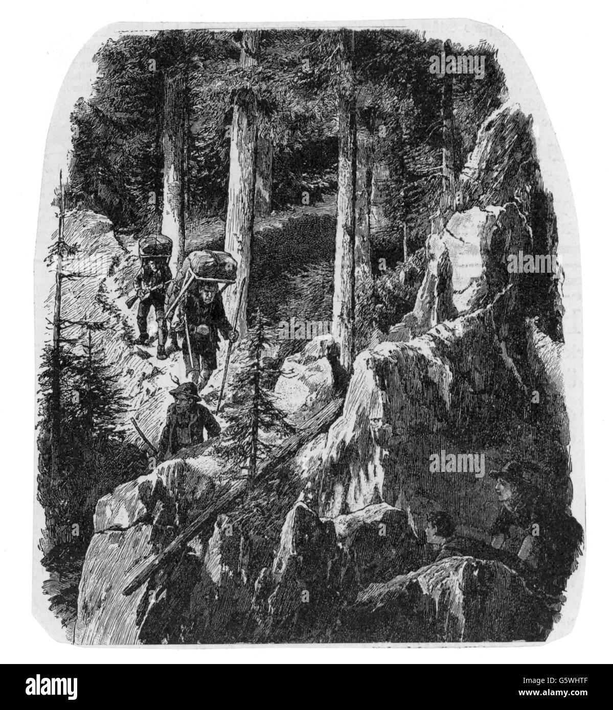 Justiz, Schwerkriminalität, Schmuggel, Schmuggler in den Bergen, Holzstich, um 1900, Zusatzrechte-Clearences-nicht vorhanden Stockfoto