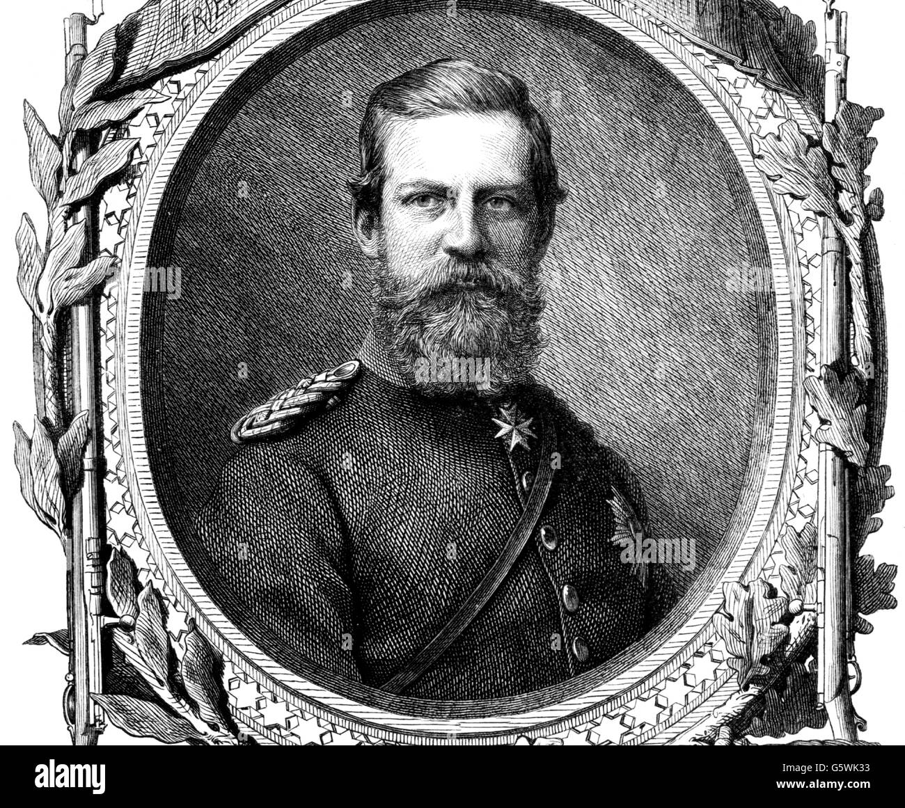 Friedrich III., 18.10.1831 - 15.6.1888, Deutscher Kaiser 9.3. - 15.6.1888, Porträt, Holzgravur, ca. 1865, Stockfoto