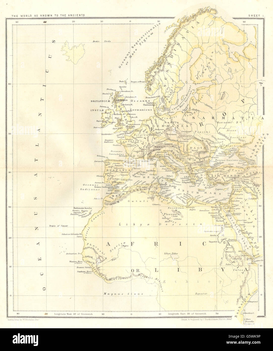 EUROPA: Antike Blatt 1. Sarmatia Afrika Gallia Hispania Germania, 1864-Karte Stockfoto