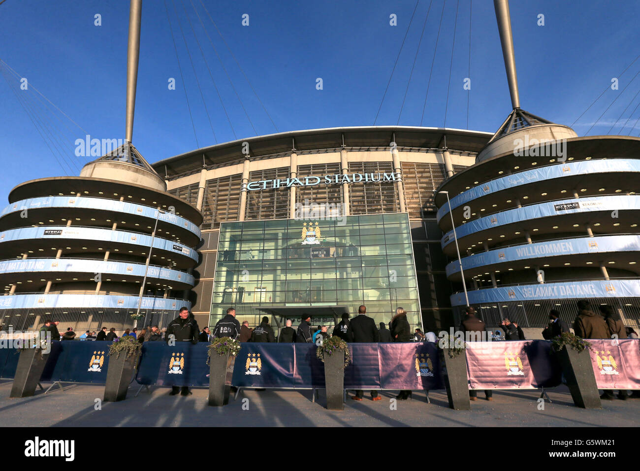 Fußball - FA Cup - Fünfte Runde - Manchester City / Leeds United - Etihad Stadium. Ein allgemeiner Blick auf das Äußere des Etihad Stadium, Heimstadion von Manchester City Stockfoto