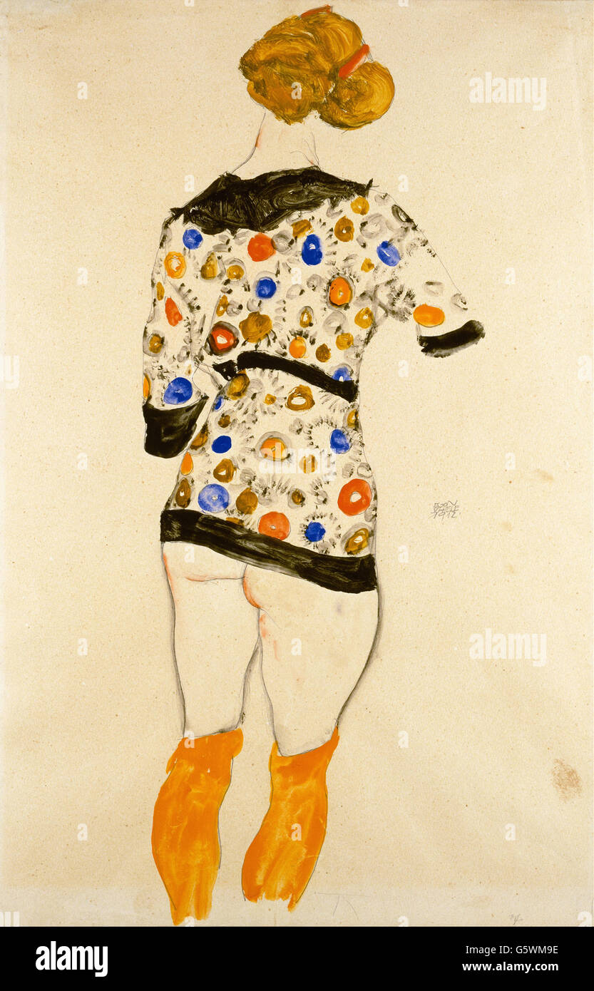 Egon Schiele - Frau in einem gemusterten Bluse stehend Stockfoto