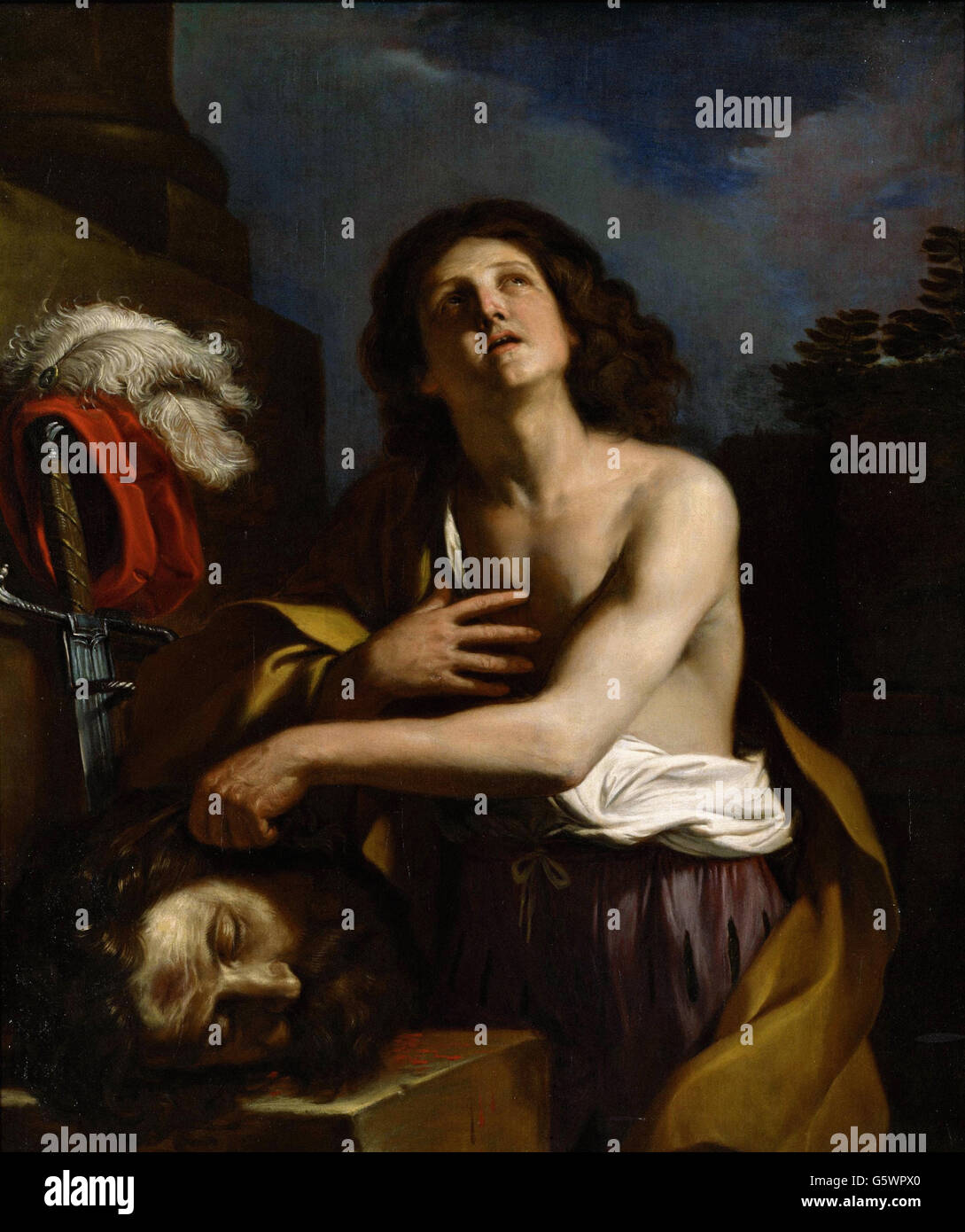 Guercino (Giovanni Francesco Barbieri) - David mit dem Kopf von Goliath - Stockfoto