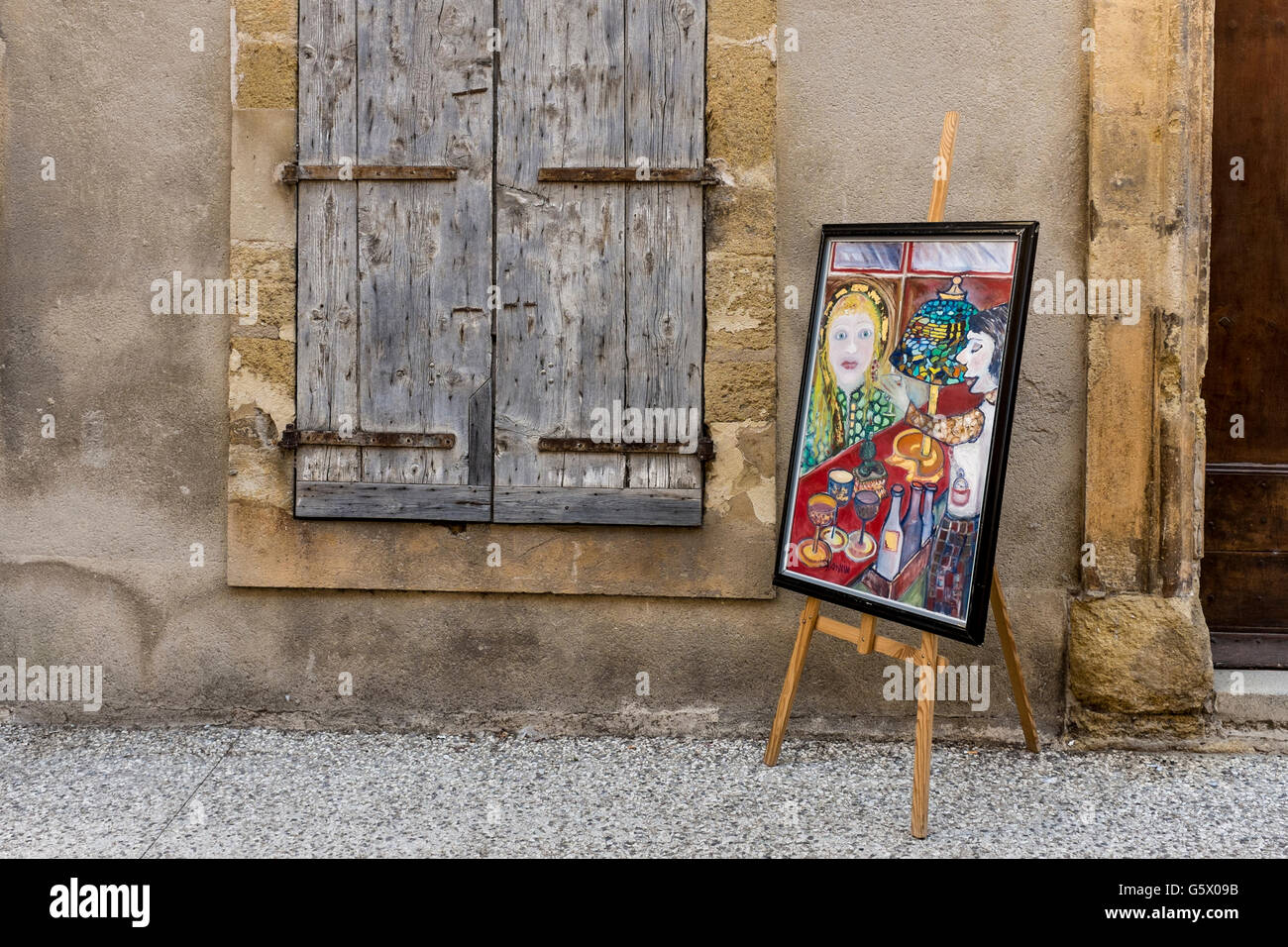 Galerie Verkauf Gemälde von lokalen Künstlern in Lourmarin, Luberon, Vaucluse, Provence-Alpes-Cote d ' Azur, Frankreich Stockfoto