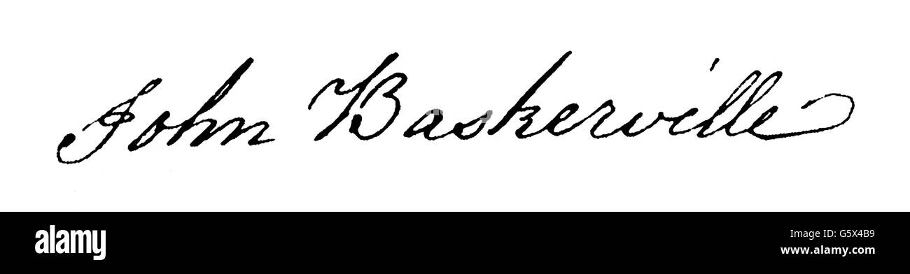 Baskerville, John, 28.1.1706 - 8.1.1775, englischer Drucker, Unterschrift, Stockfoto