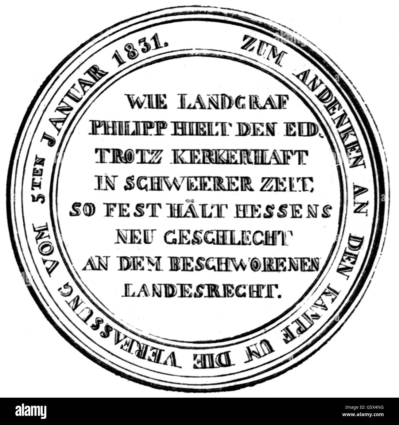 Politik, Verfassung, Deutschland, Kurfürstentum Hessen, Gedenkmünze zur Erinnerung an die Verfassung vom 8.1.1831, Zusatzrechte-Freiwertungen-nicht vorhanden Stockfoto