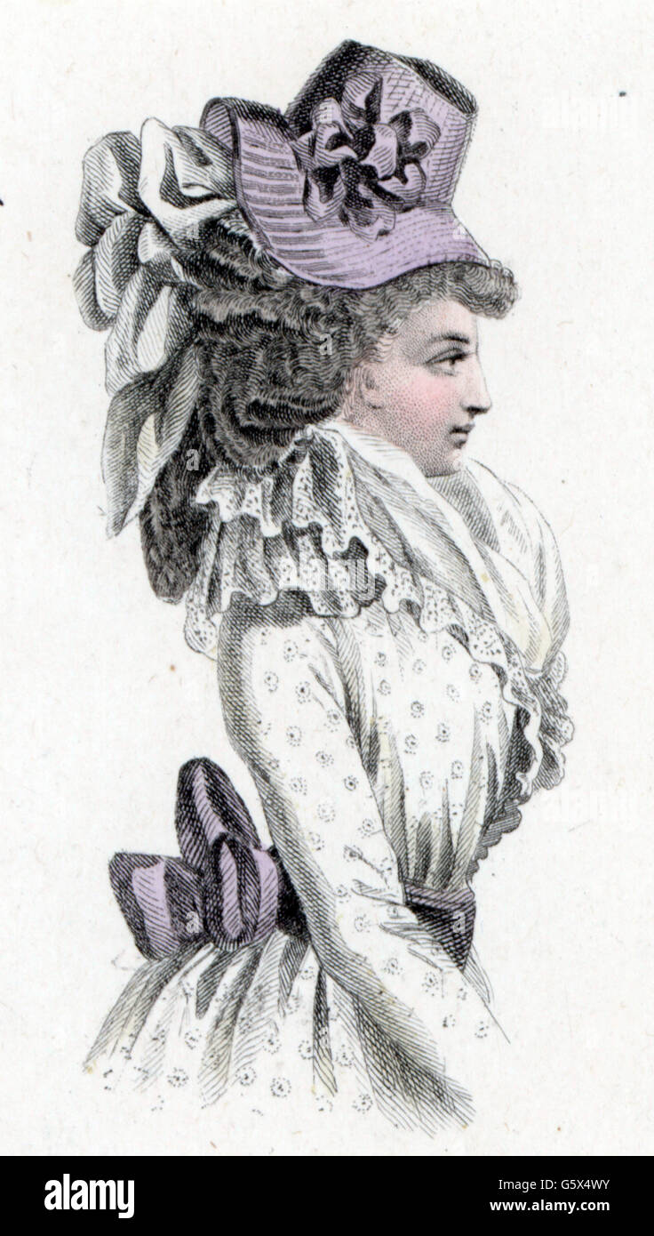Mode, 18. Jahrhundert, Frau mit Hut und Vernachlässigung, Deutschland, 1794, Zusatz-Rechte-Clearenzen-nicht verfügbar Stockfoto