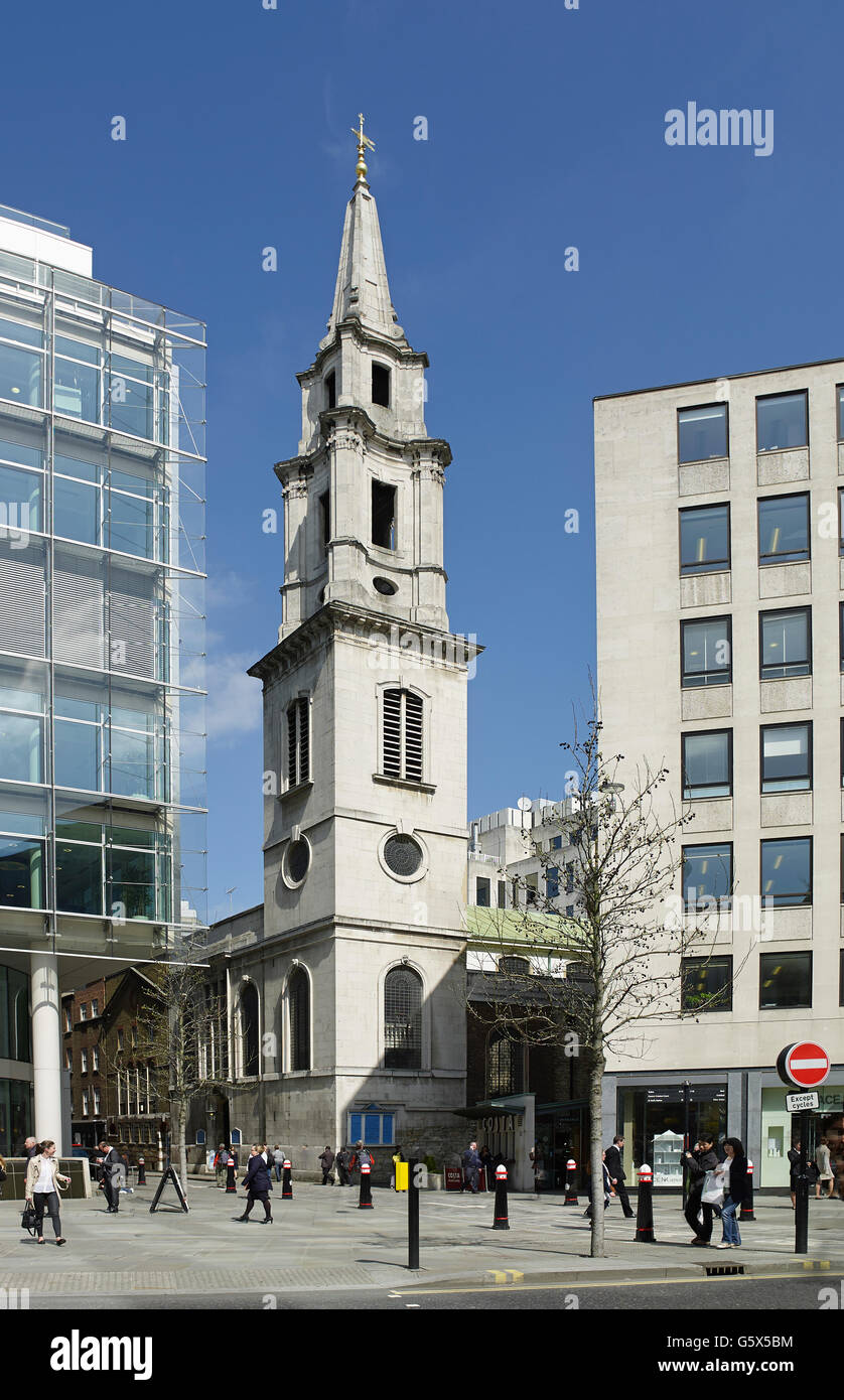 St. Vedast Alias Foster, Kirche in der City of London; außen mit Turm und spire Stockfoto