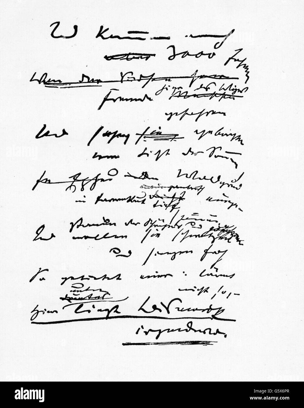 Fontane, Theodor, 30.12.1819 - 20.9.1898, deutscher Autor/Schriftsteller, Werke, Gedicht "Wo der von ihm gelogen werden sollte", erste Konzeption, 31.7.1898, Seite 3, Stockfoto