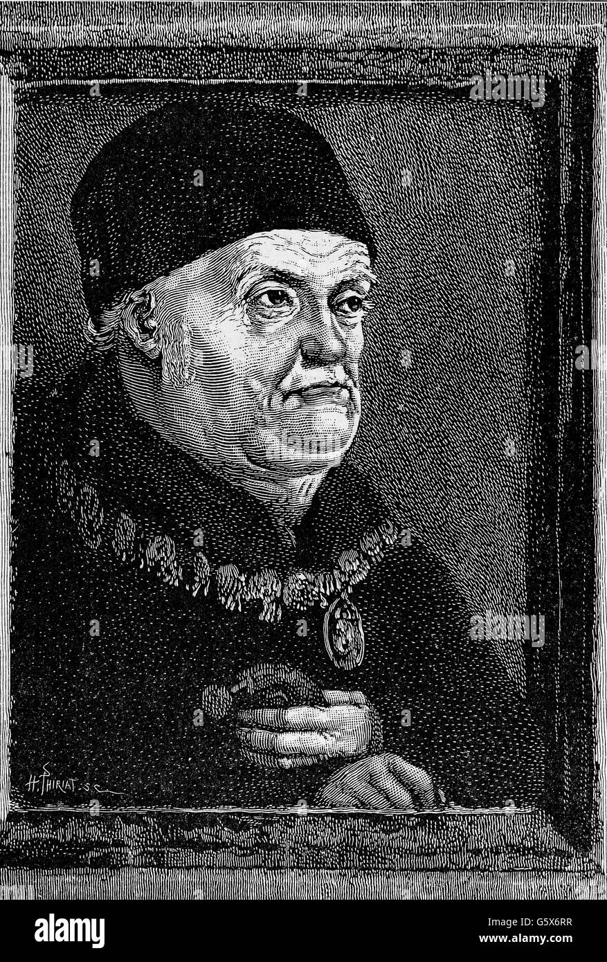 Rene I. von Anjou, 16.1.1409 - 10.7.1480, König von Neapel 1435 - 1442, halbe Länge, Holzgravur von Henri Thiriat (zwischen 1866 und 1897), 19. Jahrhundert, Stockfoto