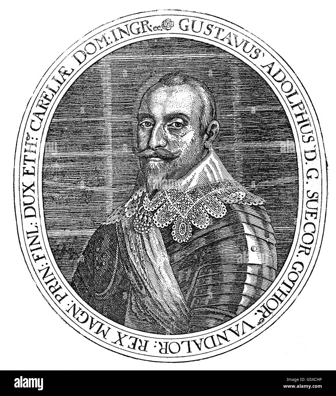 Gustavus Adolphus, 19.12.1594 - 16.11.1632, König von Schweden 30.10.1611 - 16.11.1632, Porträt, Kupferstich, 17. Jahrhundert, Artist's Urheberrecht nicht gelöscht werden Stockfoto