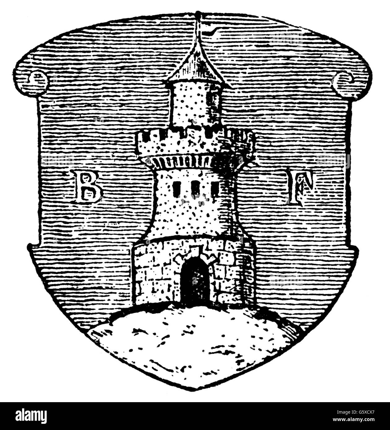 Heraldik, Wappen, Frankreich, Stadtwappen, Belfort, Holzstich, 1892, Zusatz-Rechte-Freilichtungen-nicht vorhanden Stockfoto