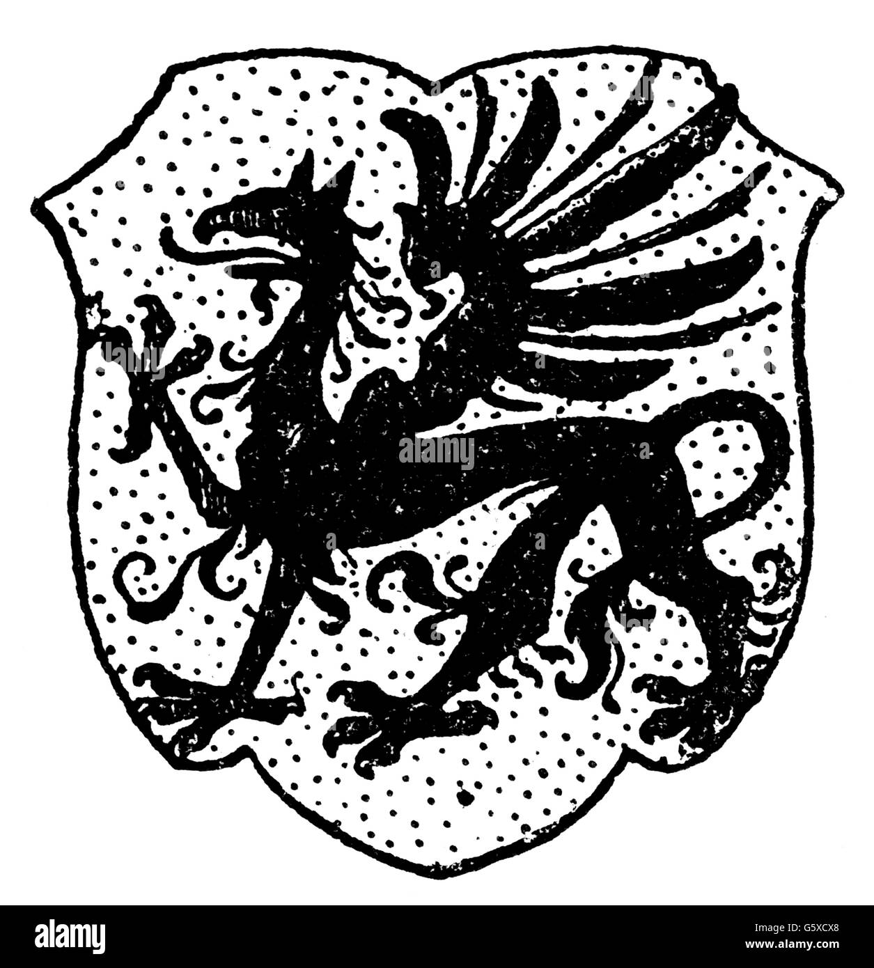 Heraldik, Wappen, Polen, Stadtwappen, Bialogard, Holzstich, 1892, Zusatz-Rechte-Clearences-nicht vorhanden Stockfoto