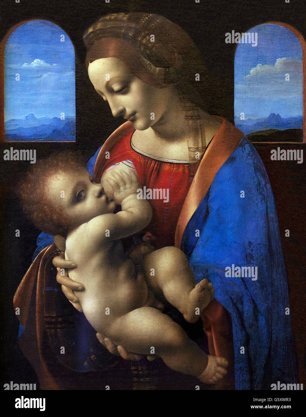 Madonna mit Kind, Madonna Litta, Leonardo da Vinci, ca. 1490, Staatliche Eremitage, Sankt Petersburg, Russland Stockfoto