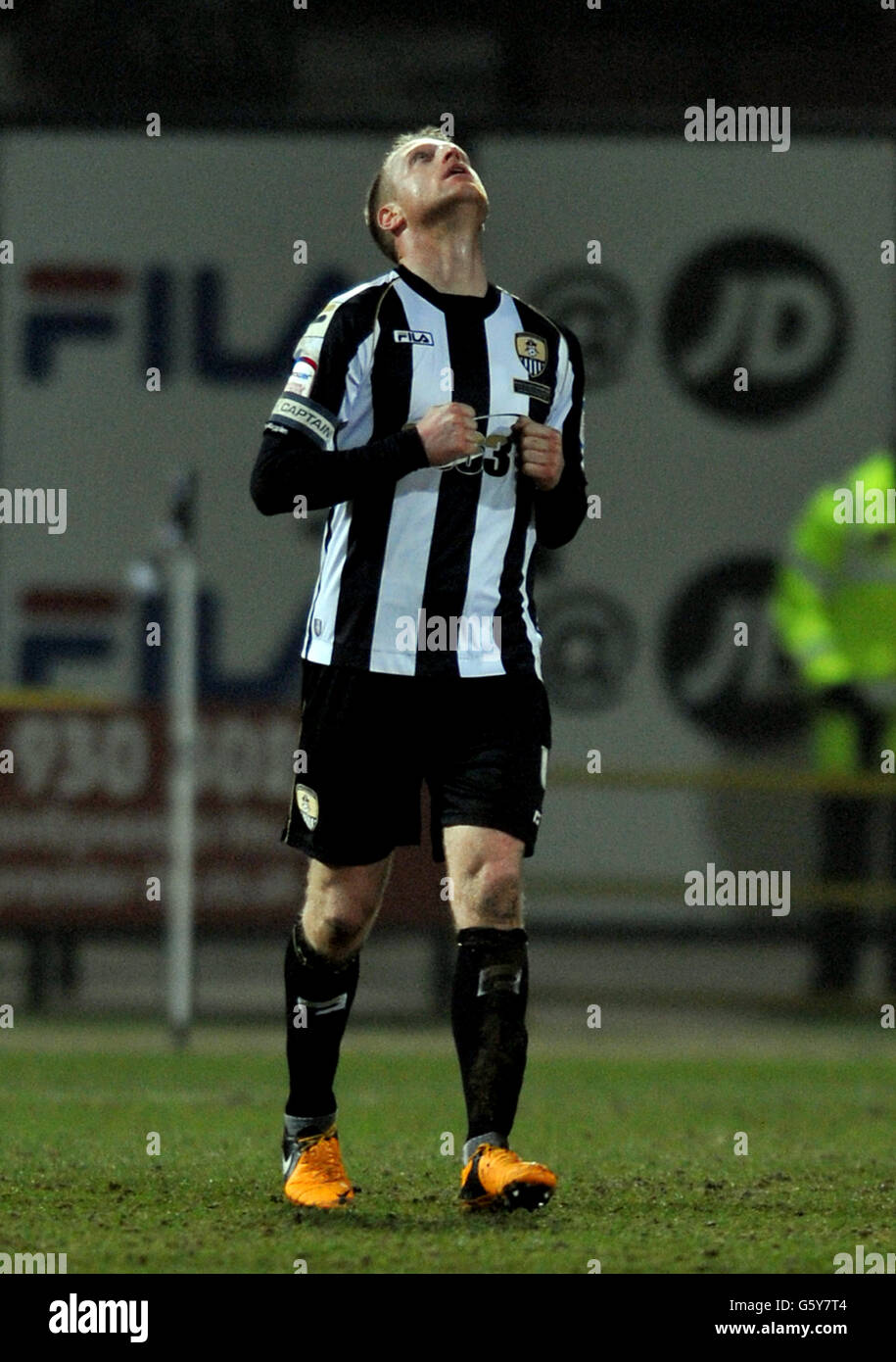 Fußball - npower Football League One - Notts County / Leyton Orient - Meadow Lane. Neal Bishop von Notts County feiert das erste Tor des Spiels seiner Seite Stockfoto