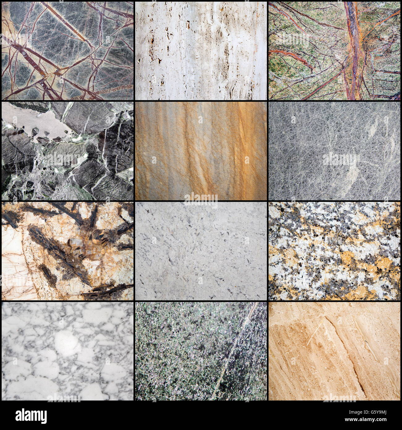 Collage von Grunge Stein Hintergrund, Oberfläche des Marmors Stockfoto