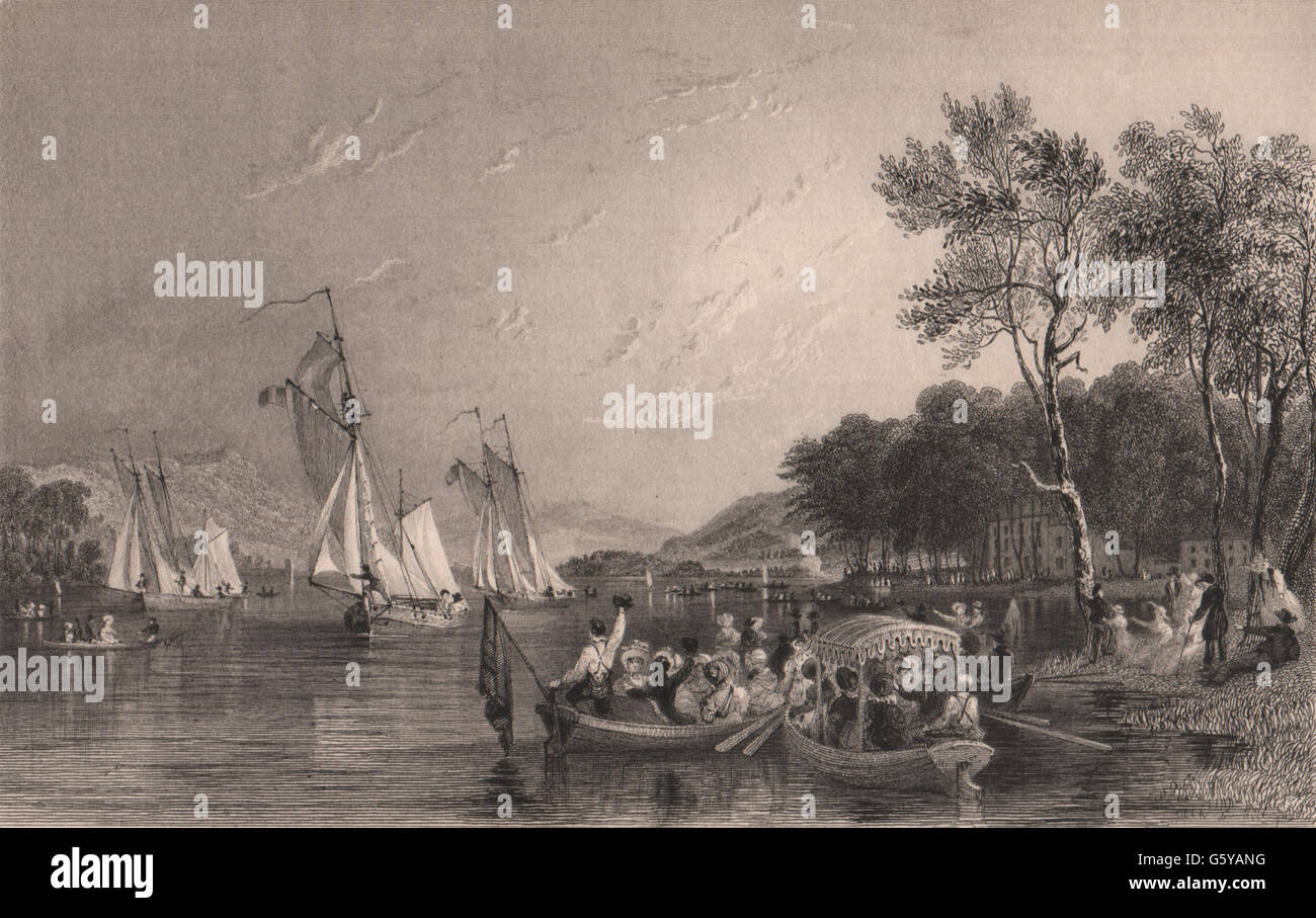 LAKE DISTRICT: Fährhaus, Regatta; Lake Windermere. Cumbria. ALLOM, 1839 Stockfoto