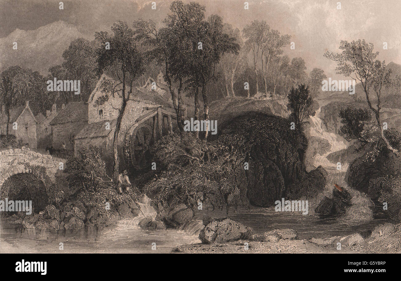 SEENPLATTE: Eskdale Mühle, Wilton Beck, Cumberland. Cumbria. ALLOM, 1839 Stockfoto