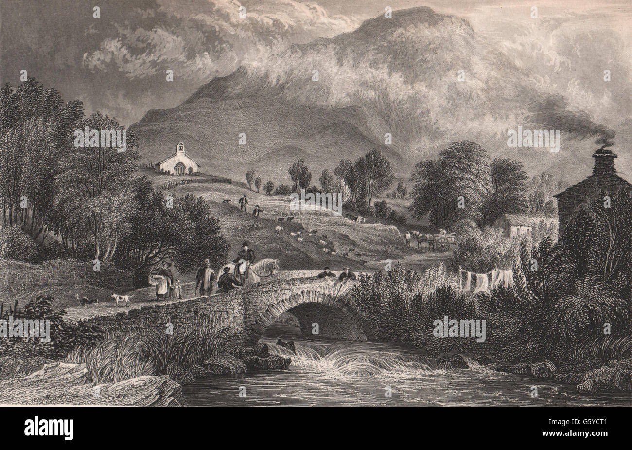 LAKE DISTRICT: Mühle Beck & Buttermere Kapelle, Cumberland. Cumbria, print 1839 Stockfoto