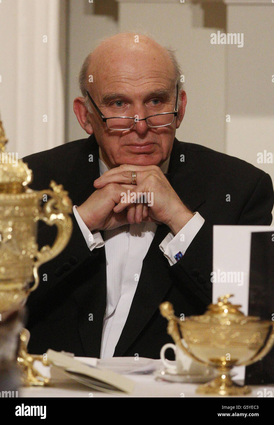 Business Secretary Vince Cable beim jährlichen Trade and Industry Dinner im Mansion House in London. Stockfoto