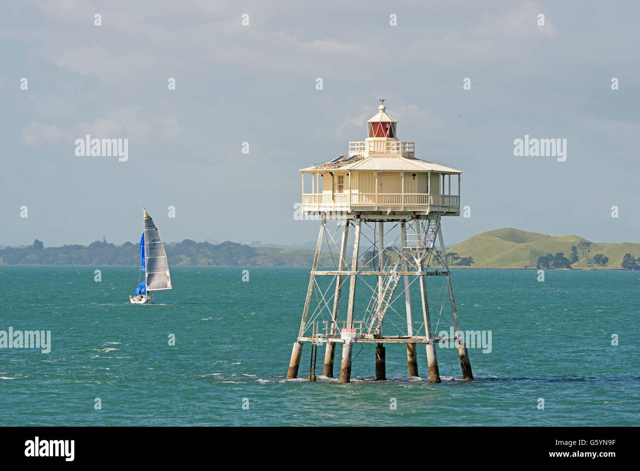 Bean rock Leuchtturm in den Waitemata Harbour, Auckland, Nordinsel, Neuseeland Stockfoto