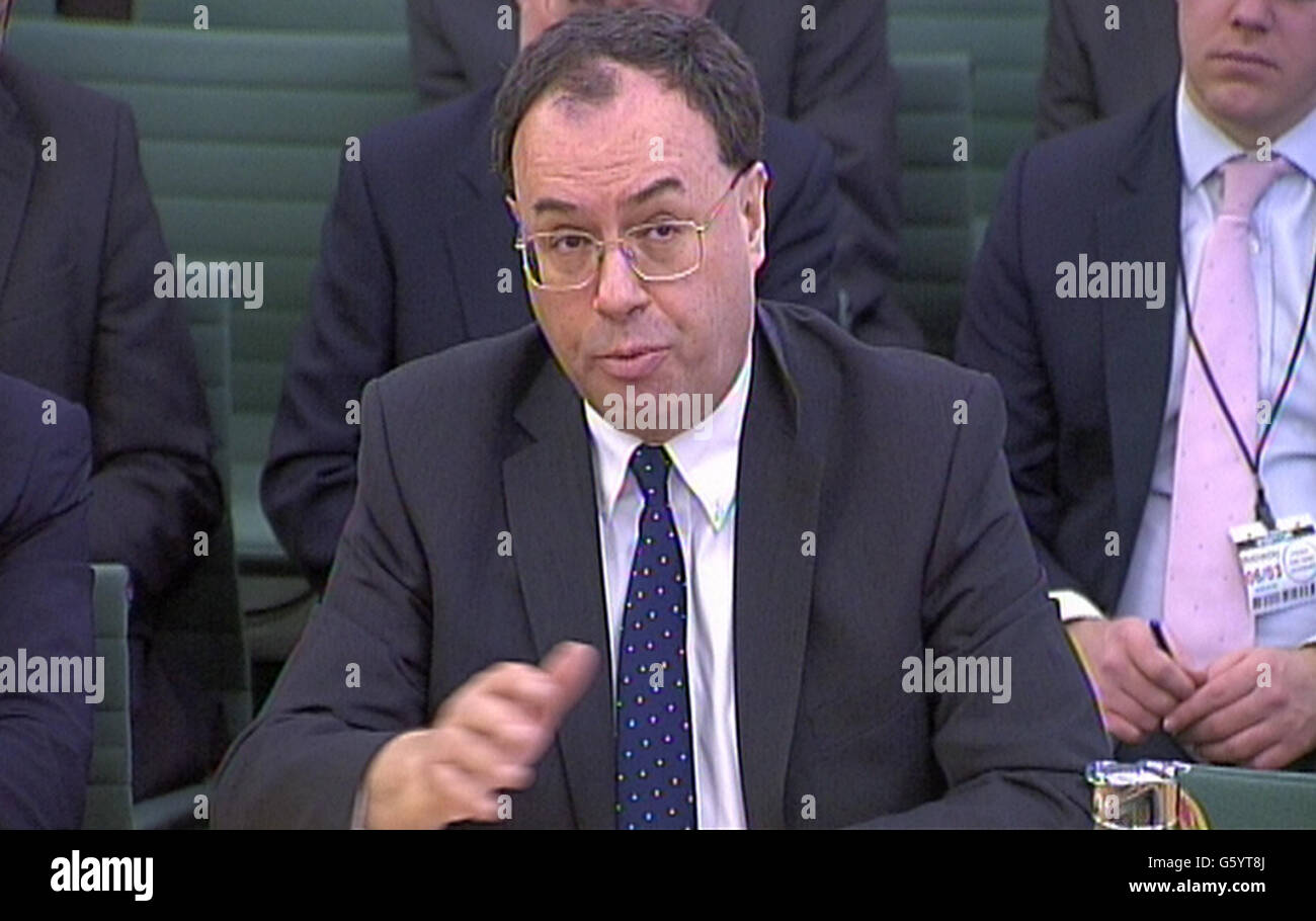 Andrew Bailey gibt der Parlamentarischen Kommission für Bankenstandards im Unterhaus im Zentrum von London Beweise. Stockfoto
