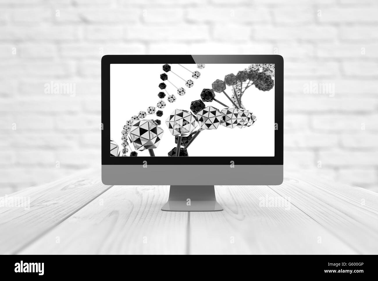 medizinische Forschungskonzept: Computer digital generierte mit DNA-Chainson des Bildschirms. Alle Bildschirm-Grafiken bestehen. Stockfoto