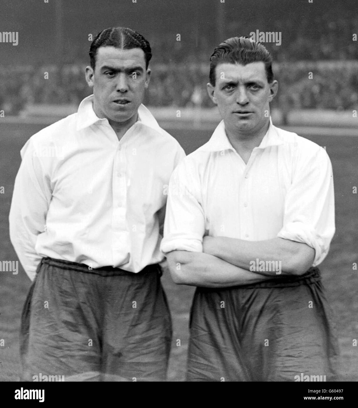 Dean und Johnson. Dixie Dean (l) und Johnson im England Strip. Stockfoto
