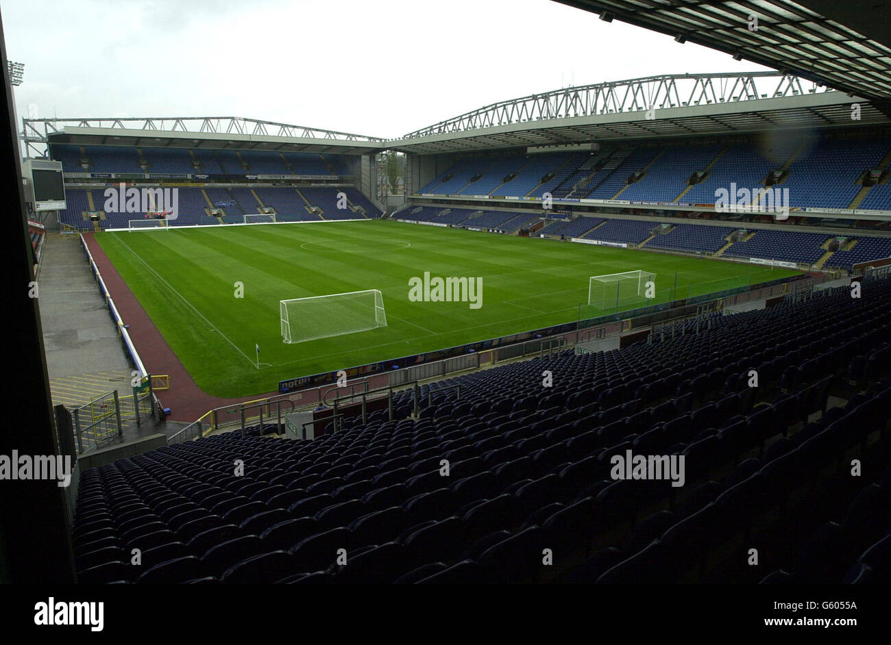 Allgemeiner Blick auf den Ewood Park. Ein allgemeiner Blick auf Ewood Park, die Heimat des Blackburn Rovers Football Club. Stockfoto