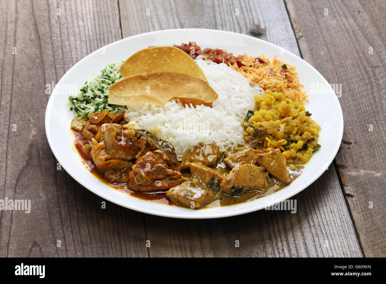 Reis und Curry, srilankische Küche Stockfoto