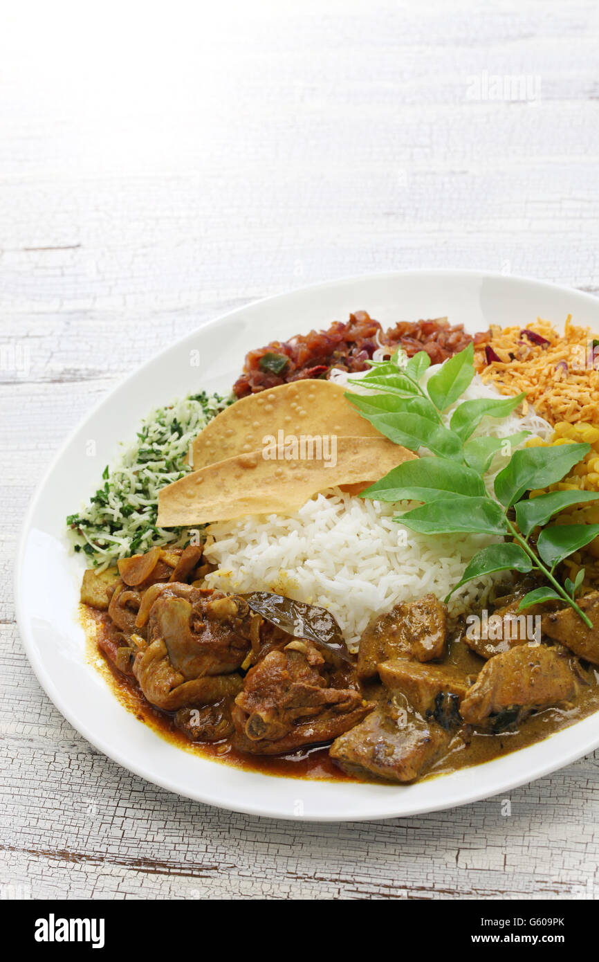 Reis und Curry, srilankische Küche Stockfoto