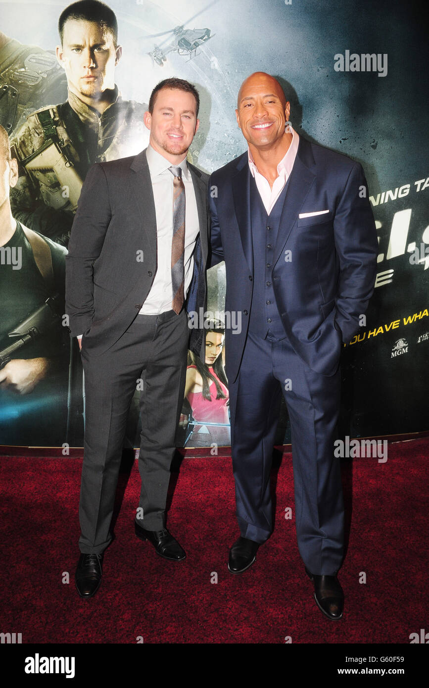 Channing Tatum und Dwayne Johnson kommen zur britischen Premiere von GI Joe: Retaliation im Empire Cinema in London. Stockfoto