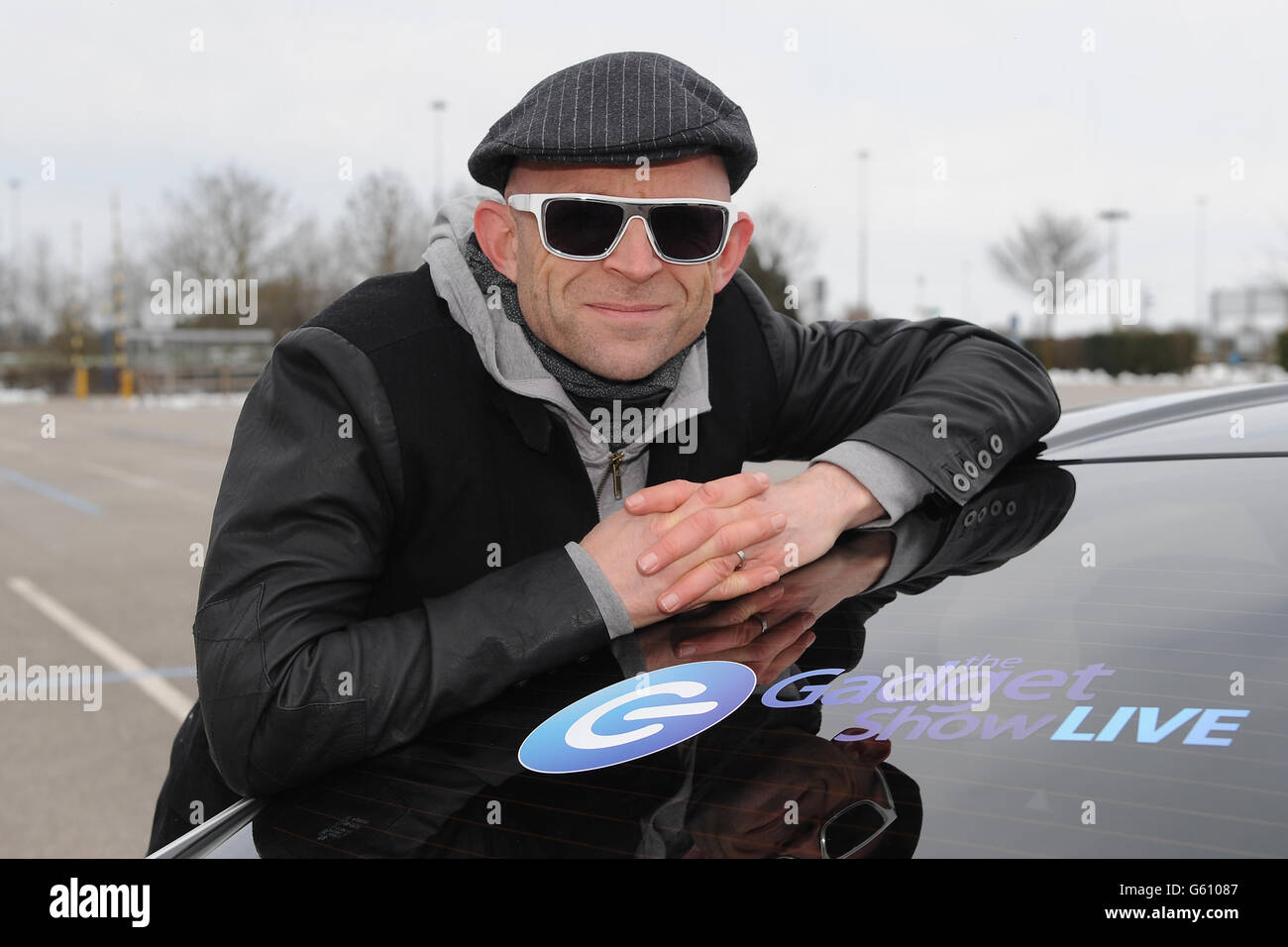 Jason Bradbury von Gadget Show Live enthüllt den Toyota GT86-R Marangoni Eco Explorer im NEC, Birmingham, bevor er dem britischen Publikum erstmals auf der Gadget Show Live vom 3-7. April 2013 vorgestellt wird. Stockfoto