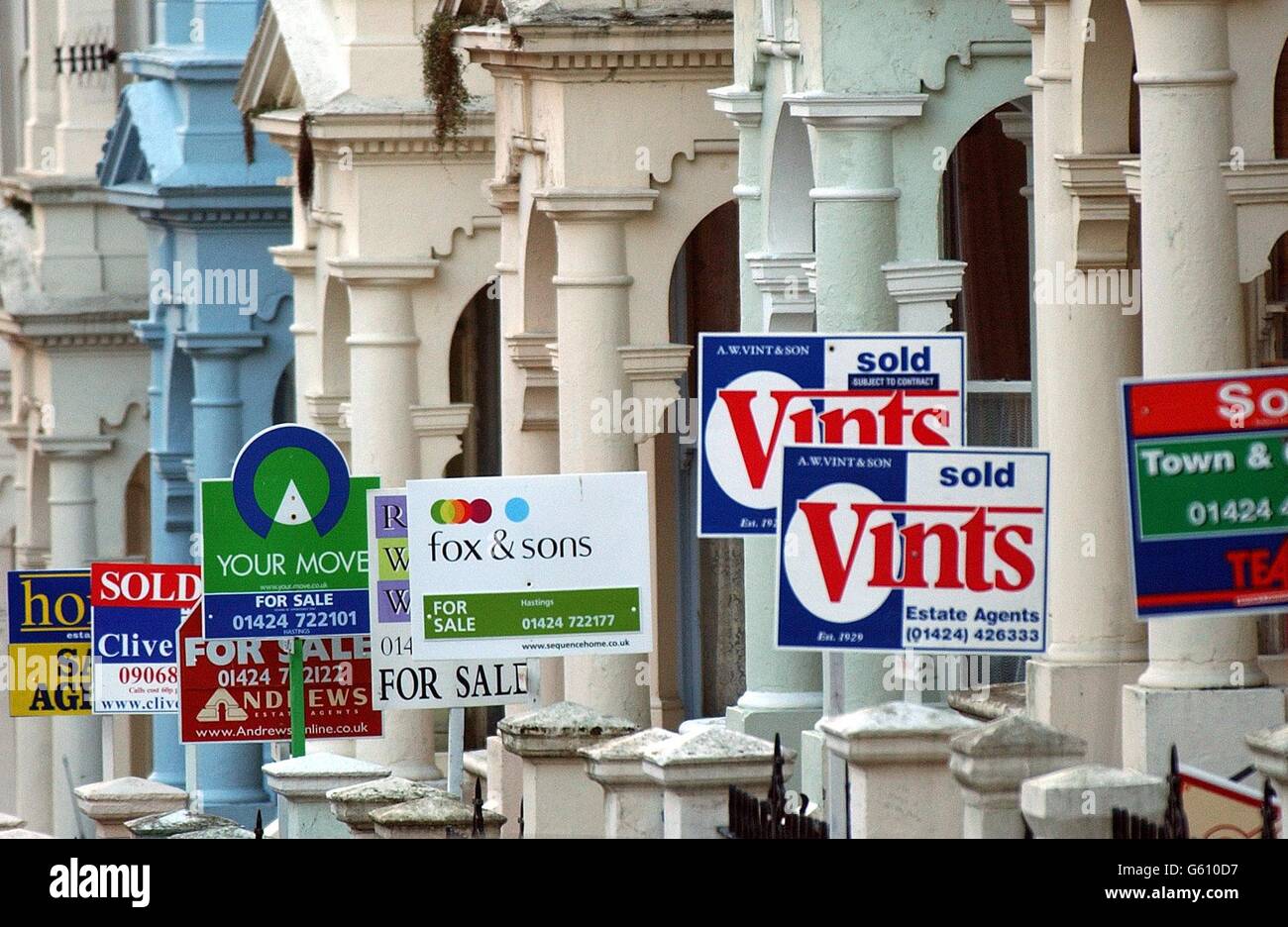 Haus - Verkauf Zeichen in Hastings Stockfoto