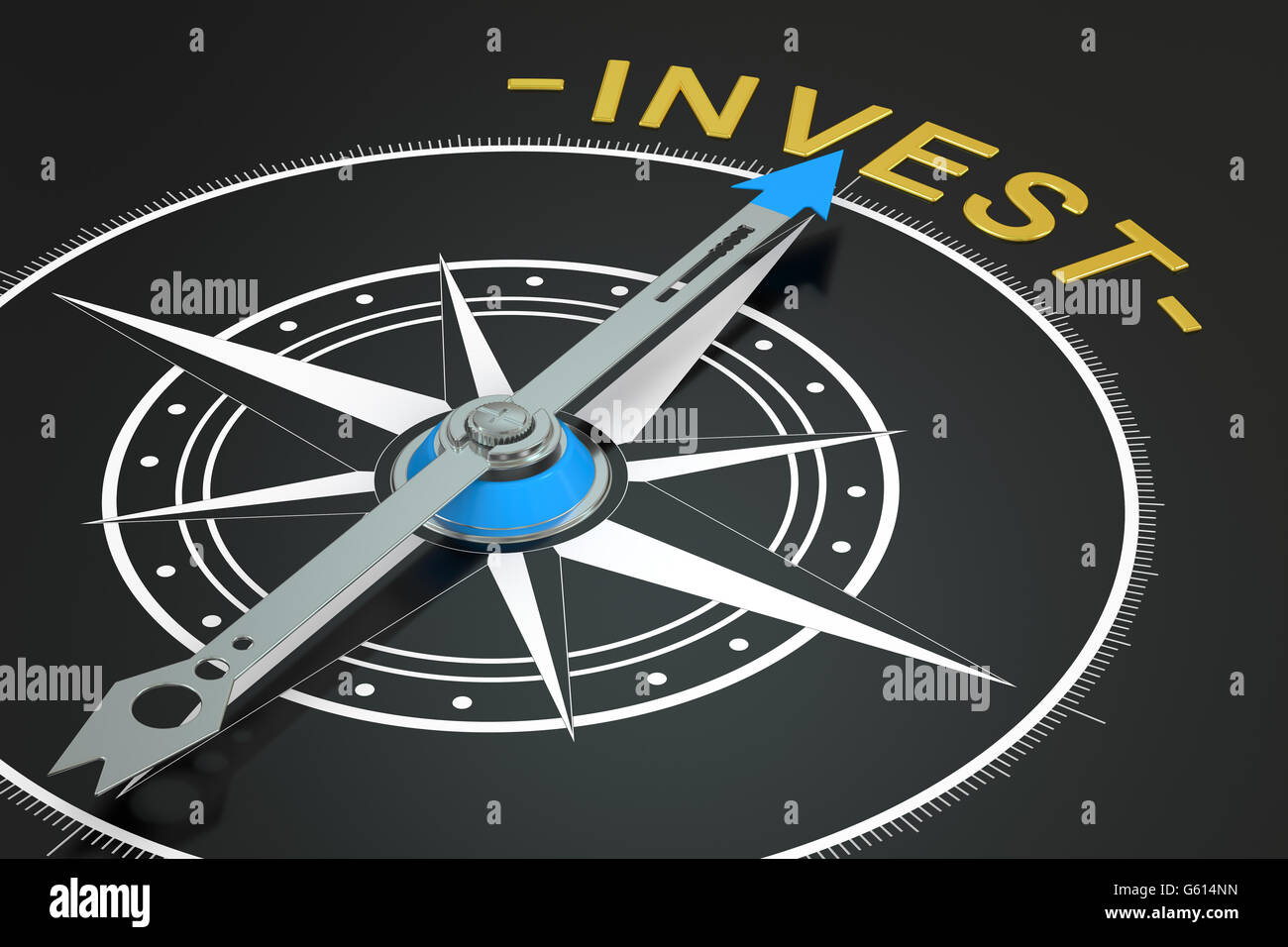 Kompass-Konzept zu investieren 3D-Rendering Stockfoto
