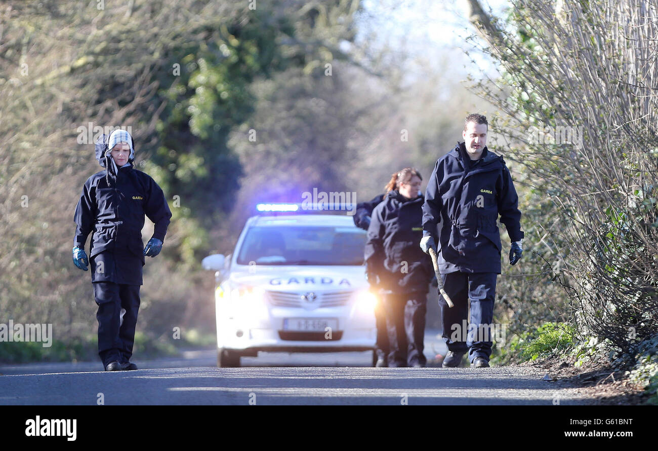 Suche Ackerland in der Nähe der Szene, wo 22-jährige Gardai fand Deniss Timosejevss Körpers in Swords, Dublin. Stockfoto