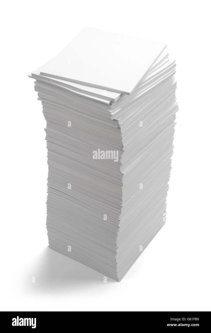 Riesiger Haufen von leeren Kopierpapier, Isolated on White Background. Stockfoto