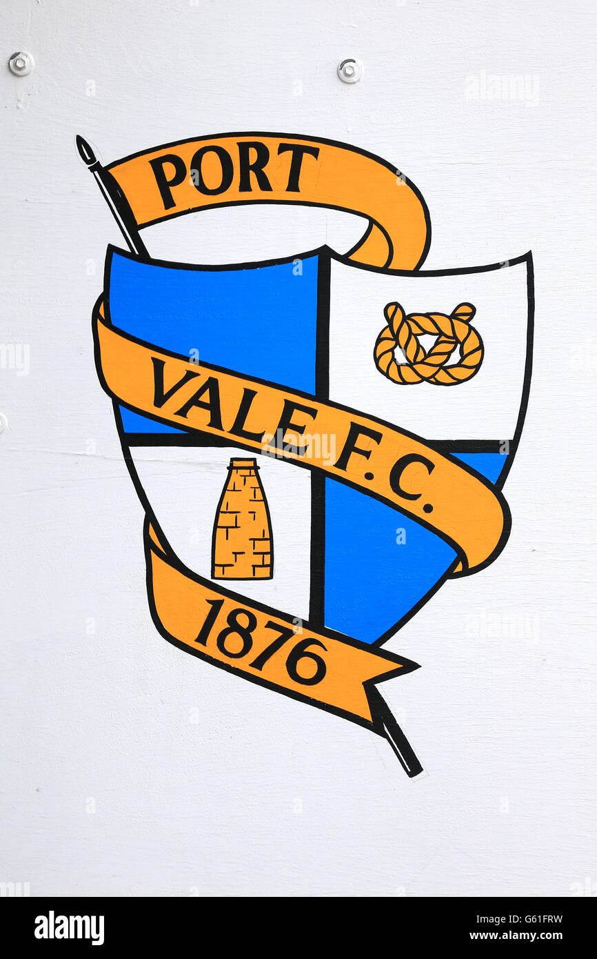 Fußball - npower Football League Two - Port Vale / Cheltenham Town - Vale Park. Ein Blick auf das Vereinsschild von Port-Balle auf einem Schild Stockfoto