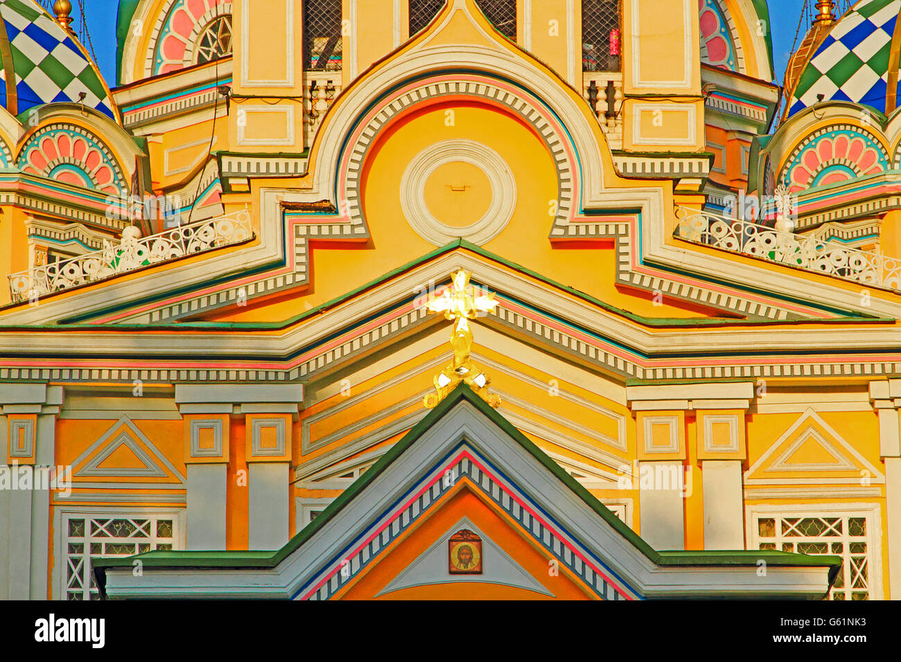 Details der Zenkov Kathedrale in Almaty, Kasachstan. Stockfoto