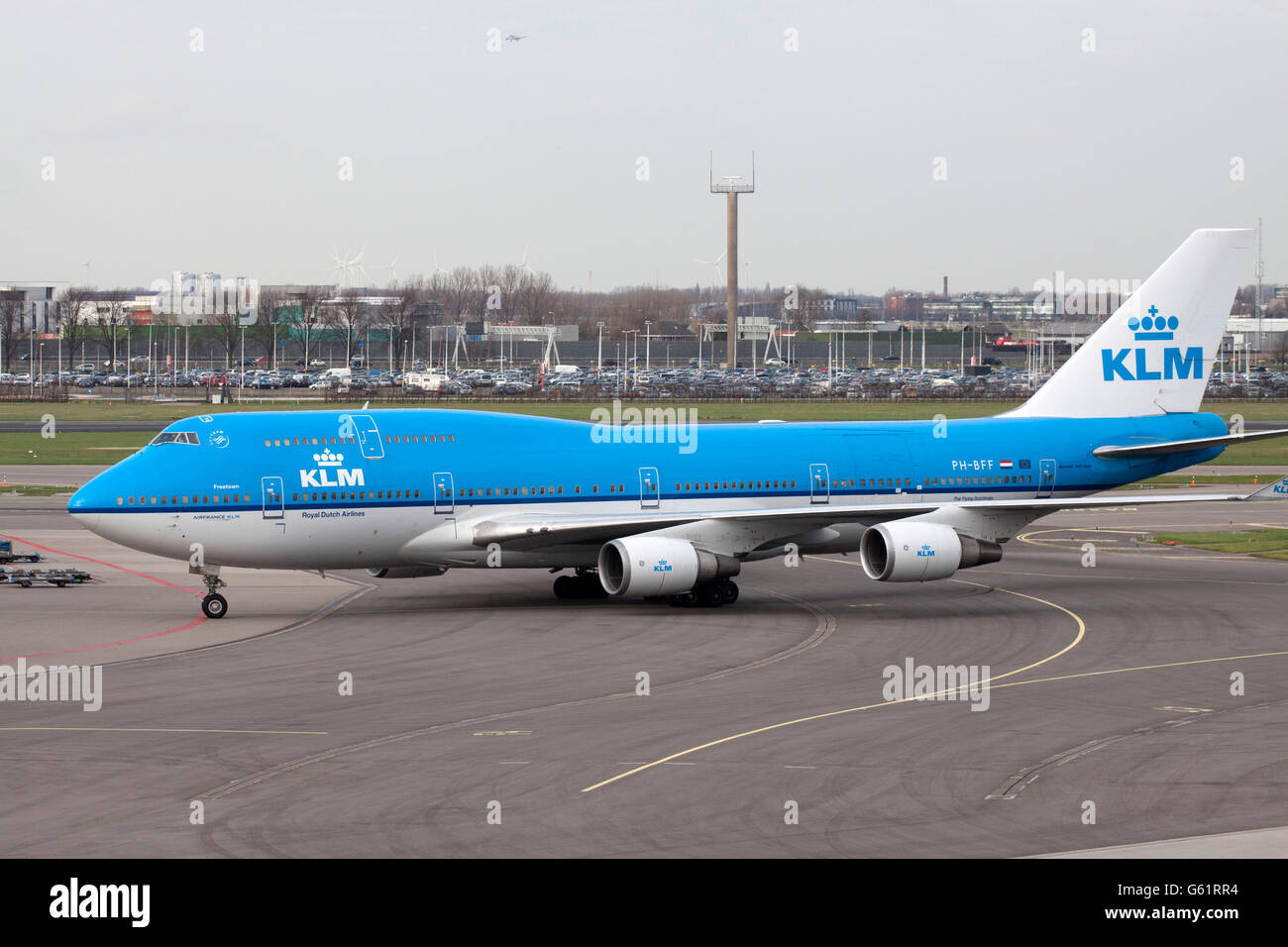 AMSTERDAM, Niederlande - 23 Februar Boeing 744 von KLM am Flughafen Schiphol Stockfoto