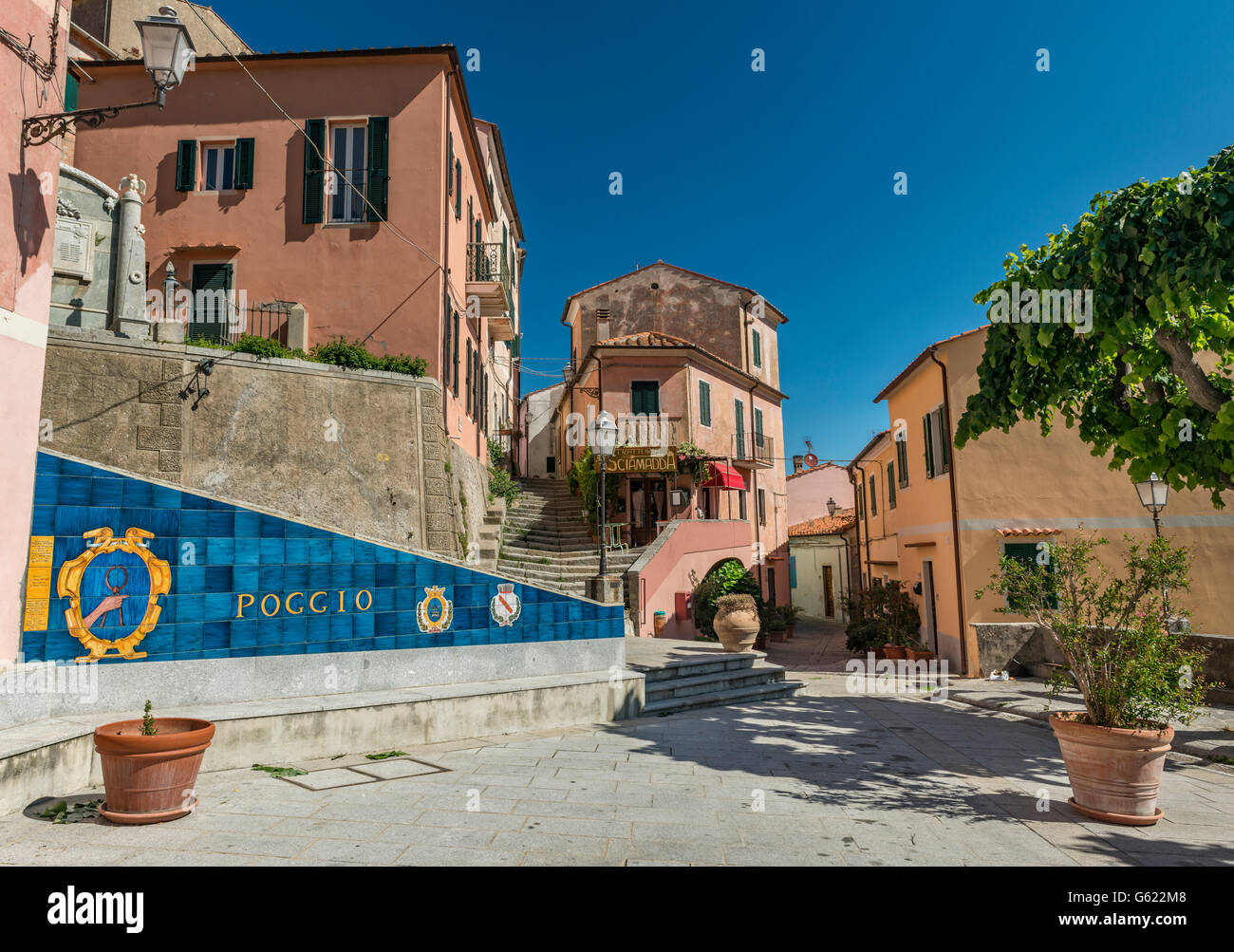 Berg Dorf Poggio, Insel Elba, Livorno, Toskana, Italien Stockfoto