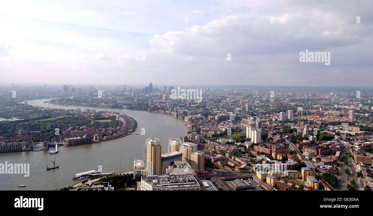Eine allgemeine Ansicht von London von Canary Wharf.. Eine allgemeine Ansicht von London von Canary Wharf. Stockfoto