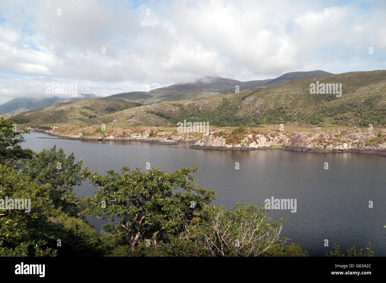 Upper Lake (östlichen Nordspitze), Killarney Nationalpark aus Ladies View, Ring of Kerry, Co. Kerry, Irland. Stockfoto
