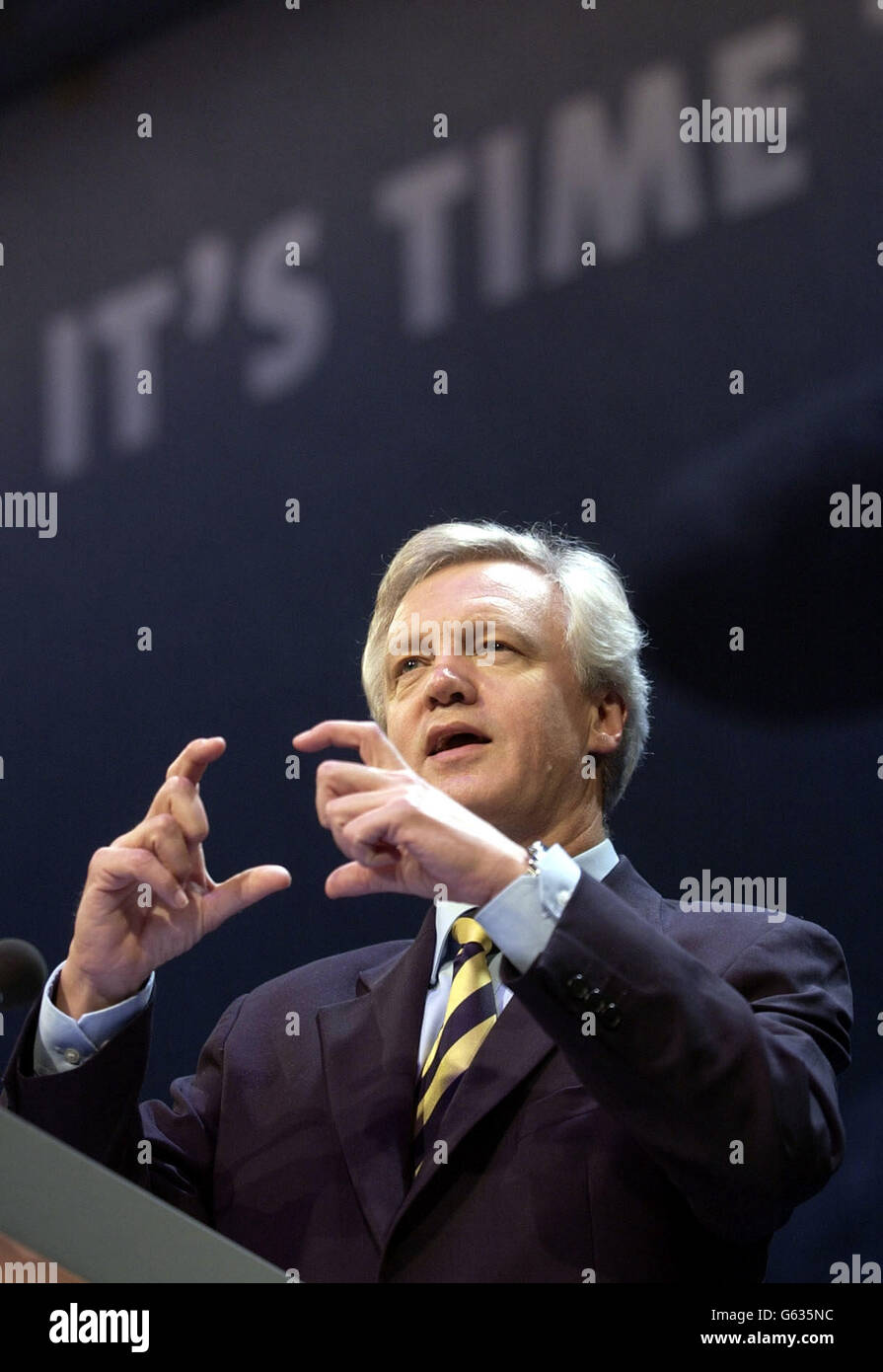 Der ehemalige Vorsitzende der Konservativen Partei David Davis spricht vor der Parteikonferenz in Bournemouth. Stockfoto