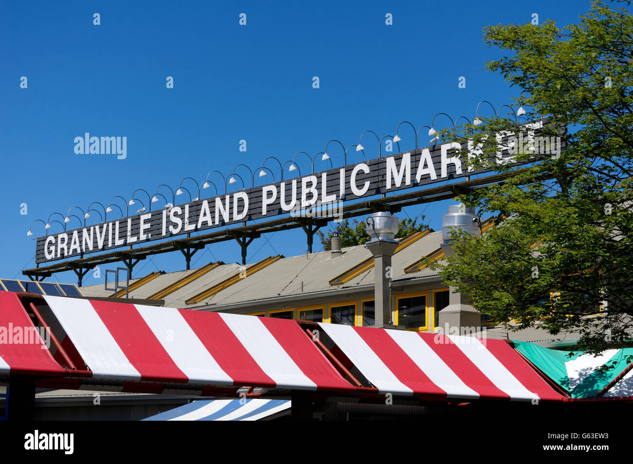 Granville Island Public Market Zeichen, Vancouver, Britisch-Kolumbien, Kanada Stockfoto