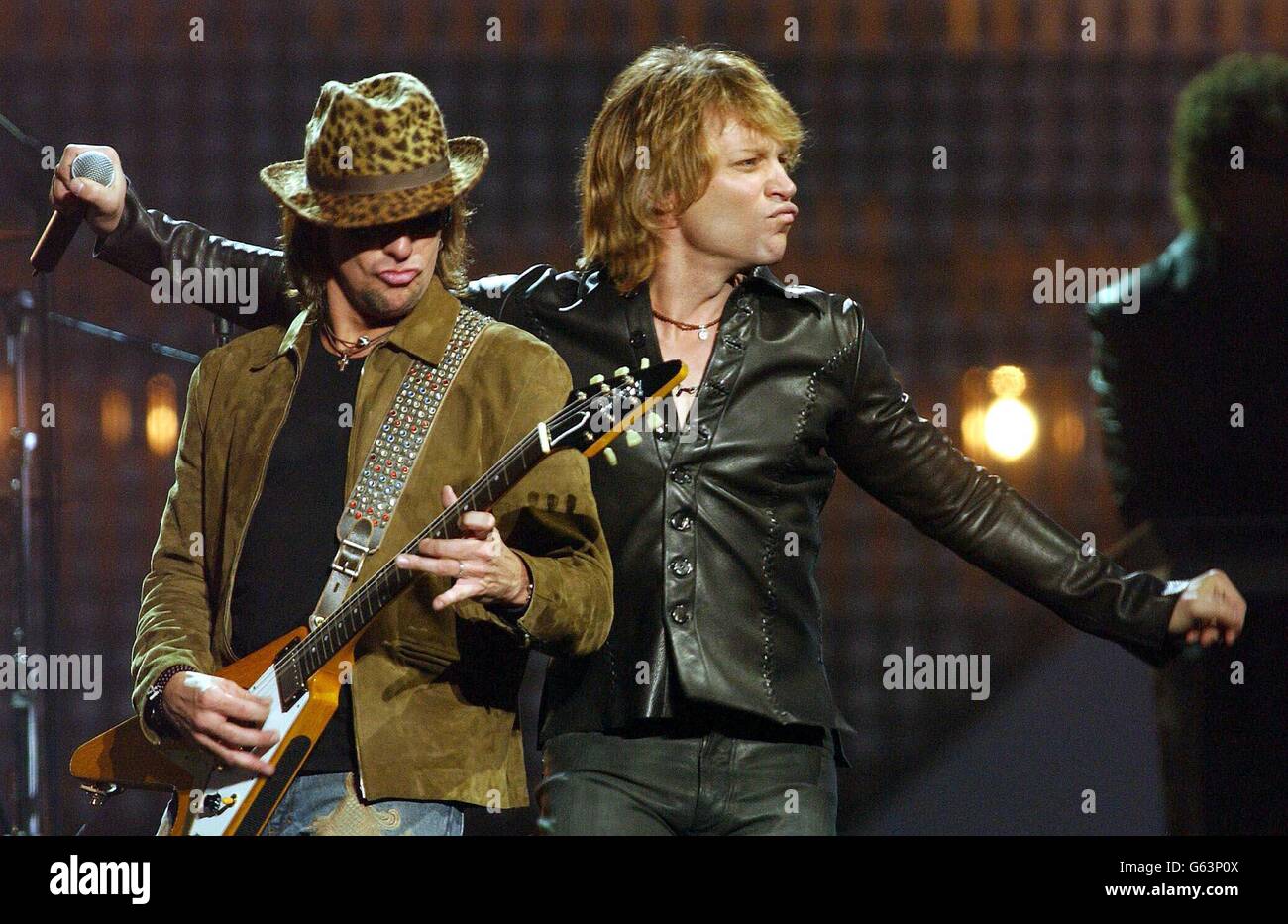 US Rock Groug Bon Jovi bei den MTV Europe Music Awards 2002 im Palazzo Sant Jordi. Stockfoto