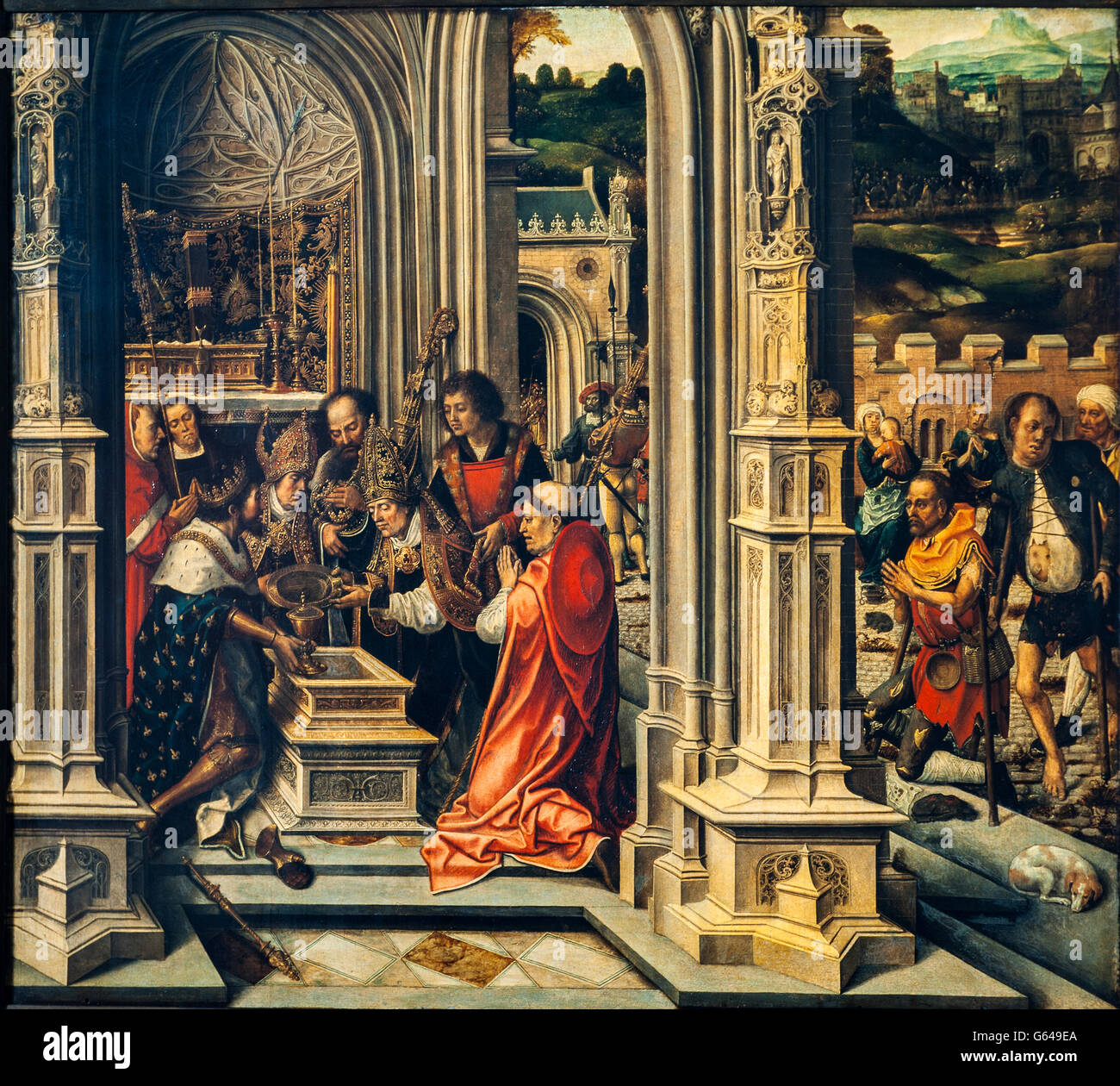 Carlo Magno depone Nella Cattedrale di Aquisgrana il Piatto d ' Argento e il Calice della Cena di Cristo - Bernard Van Orley | Karl der große im Aachener Dom legt die Silberplatte und den Kelch der Christi-Abendessen - Bernard van Orley Stockfoto Carlo Magno depone Nella Cattedrale di Aquisgrana il Piatto d ' Argento e il Calice della Cena di Cristo - Bernard Van Orley | Karl der große im Aachener Dom legt die Silberplatte und den Kelch der Christi-Abendessen - Bernard van Orley Stockfoto