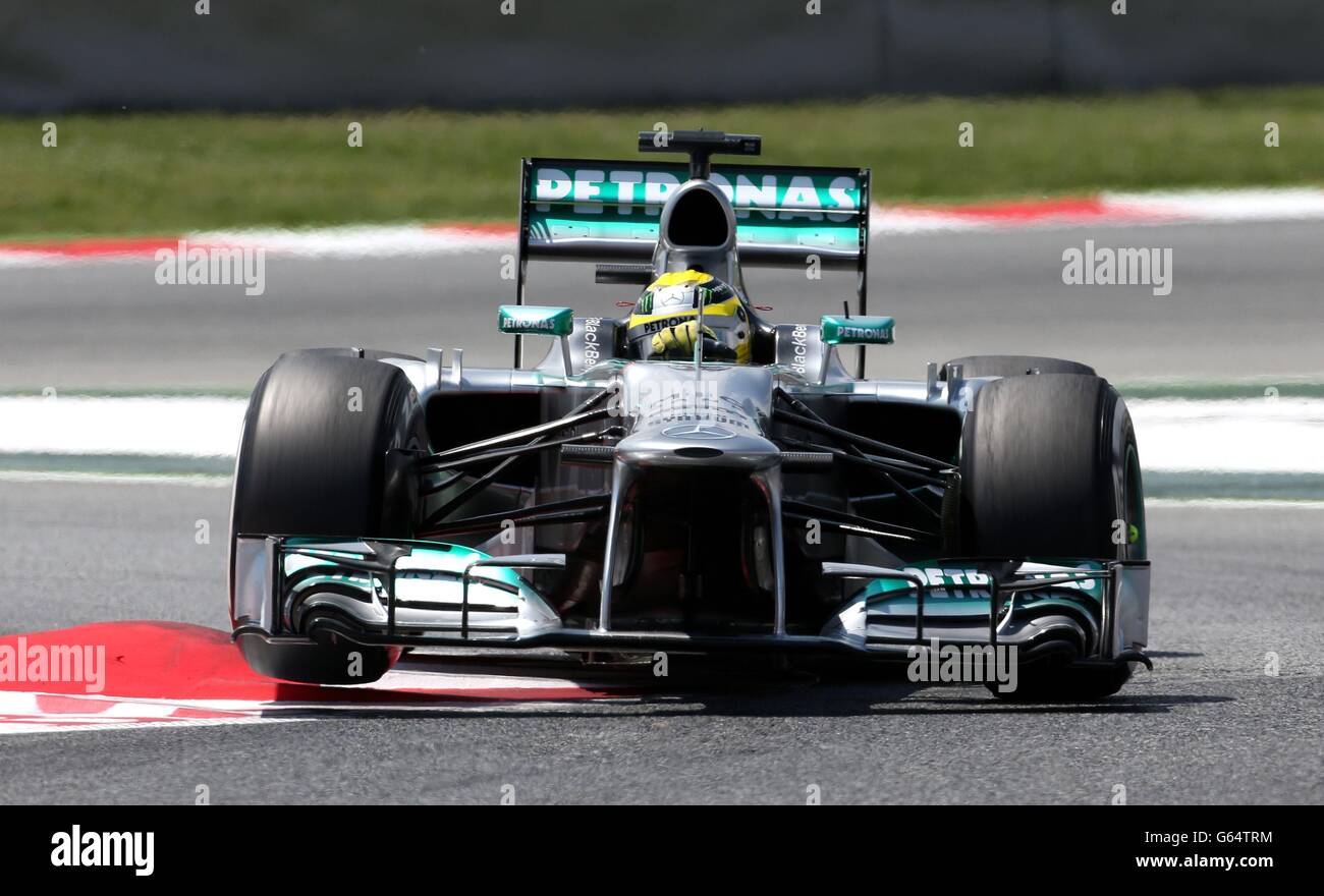 Mercedes' Nico Rosberg beim Qualifying auf dem Circuit de Catalunya, Barcelona. Stockfoto