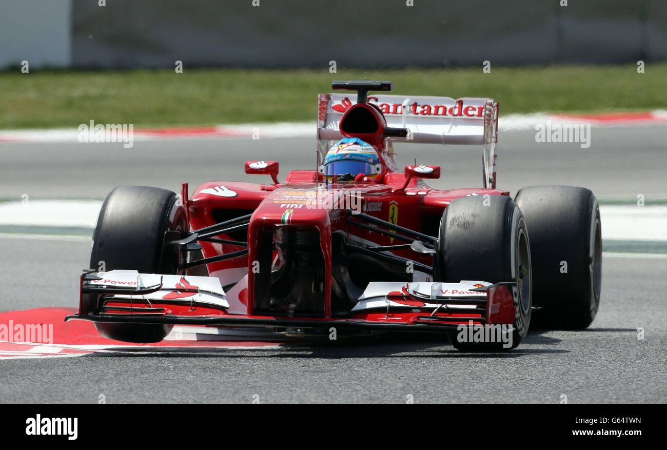 Ferraris Fernando Alonso während des Qualifyings auf dem Circuit de Catalunya, Barcelona. Stockfoto