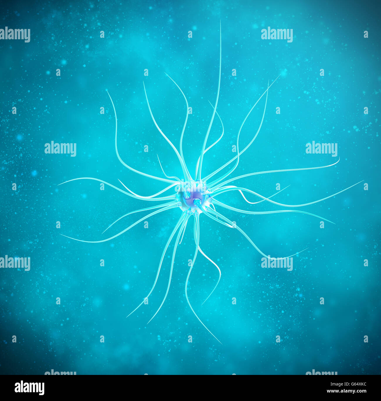 Gehirnzelle auf blauem Hintergrund. 3D Abbildung hohe Qualität Stockfoto