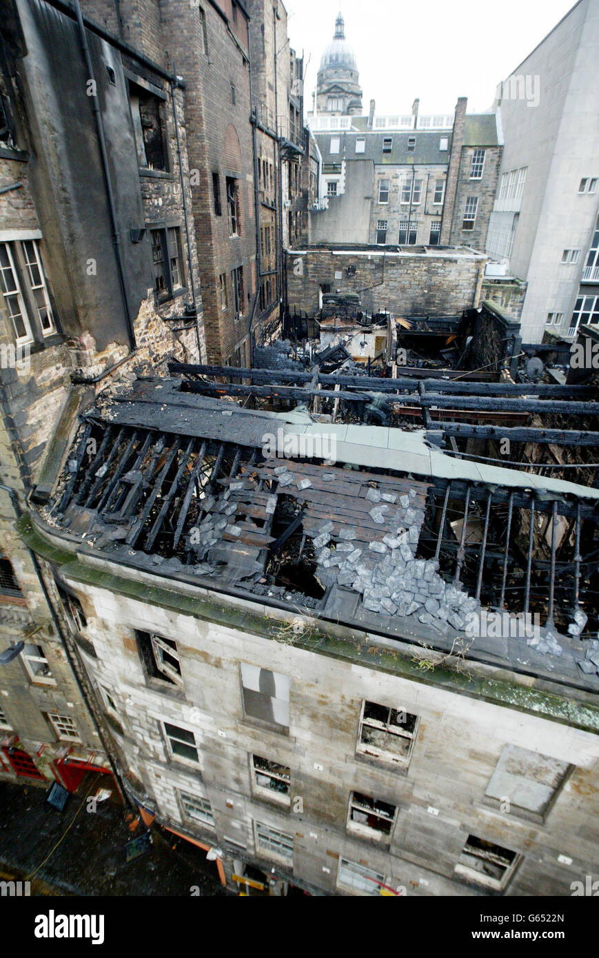 Feuer in der alten Stadt Edinburgh Stockfoto